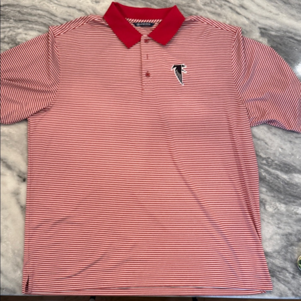 Atlanta Falcons Cutter & Buck Red and White Striped Polo Shirt